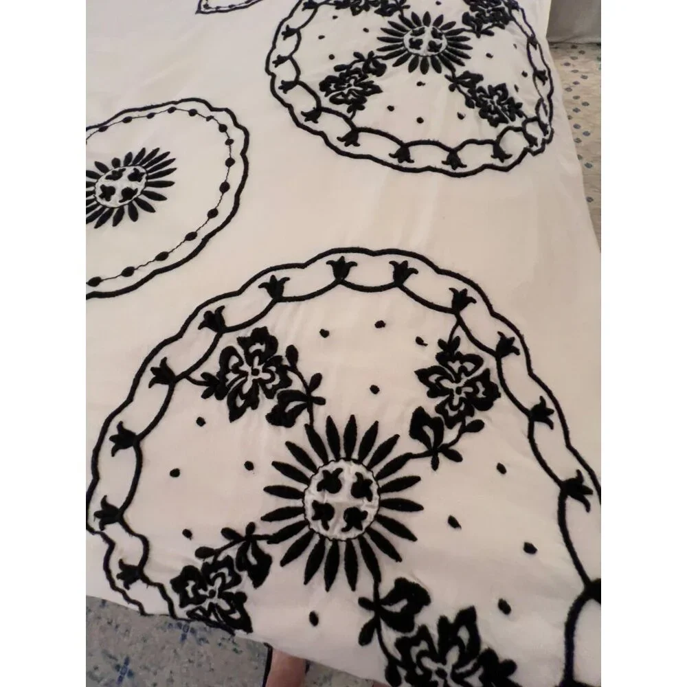 MARTHA STEWART King Size Duvet + 1 Sham Embroidered 100% Egyptian Cotton Black